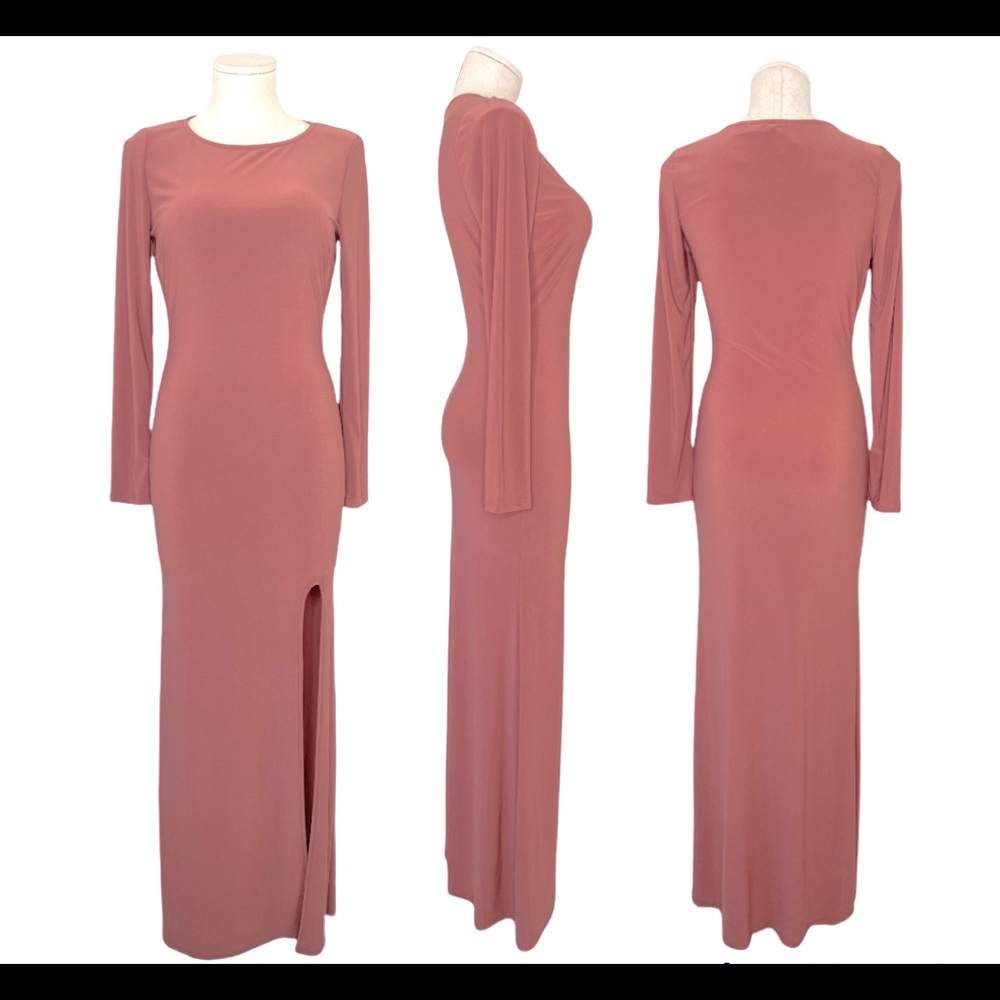 Hottie Maxi Dress Long Sleeve Pull Over High Slit Party Dress NWT M
